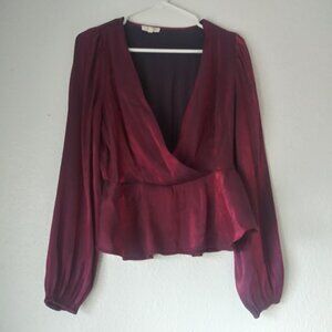 Peach wine metallic long sleeve women's size L blouse